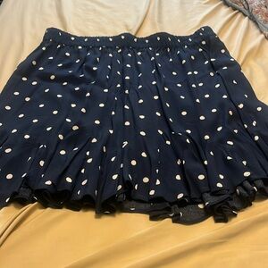 LOFT pull on navy polka dot skirt with ruffle . Size XL